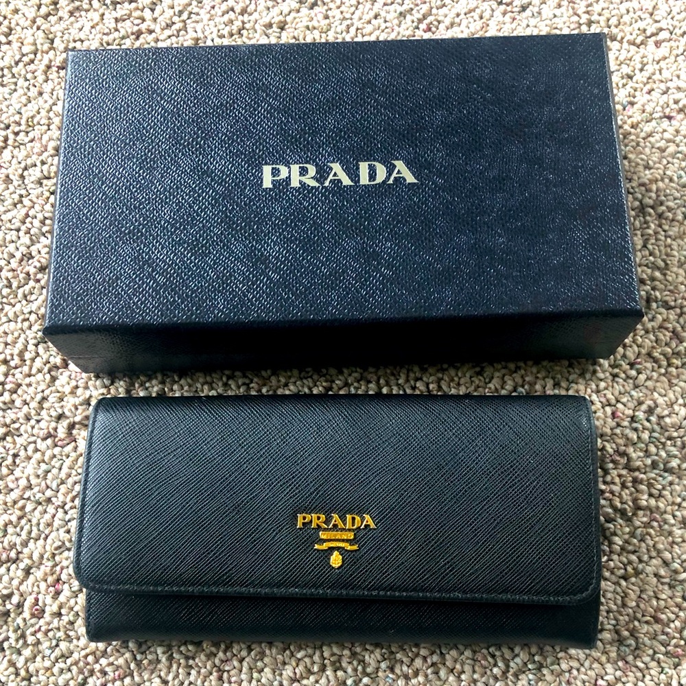 Prada Large Black Leather Wallet